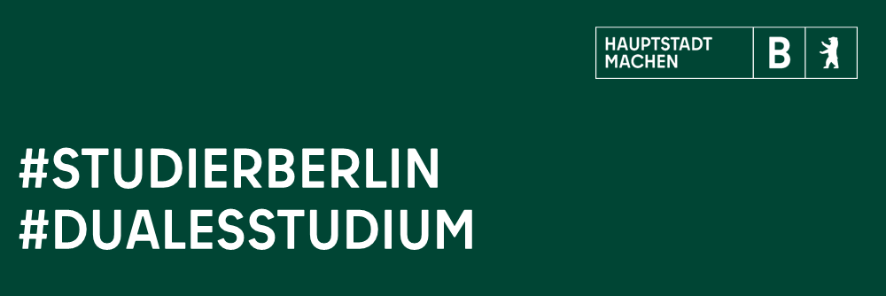 Headerbild #StudierBerlin#DualesStudium Grüner Hintergrund Berlin Logo Hauptstadt machen
